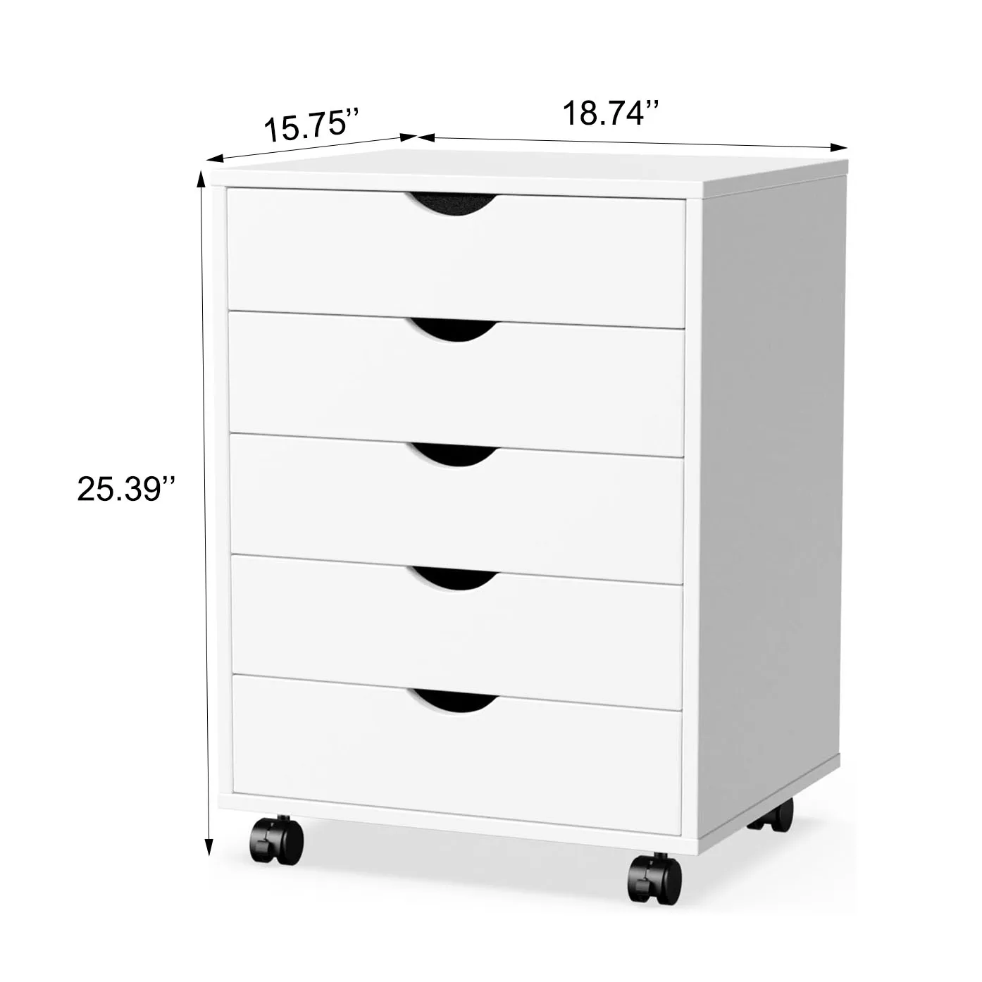5 Drawers Dressers White Chest of Drawers for Bedroom Mobile Storage Cabinet with Wheels for Home Office Wood