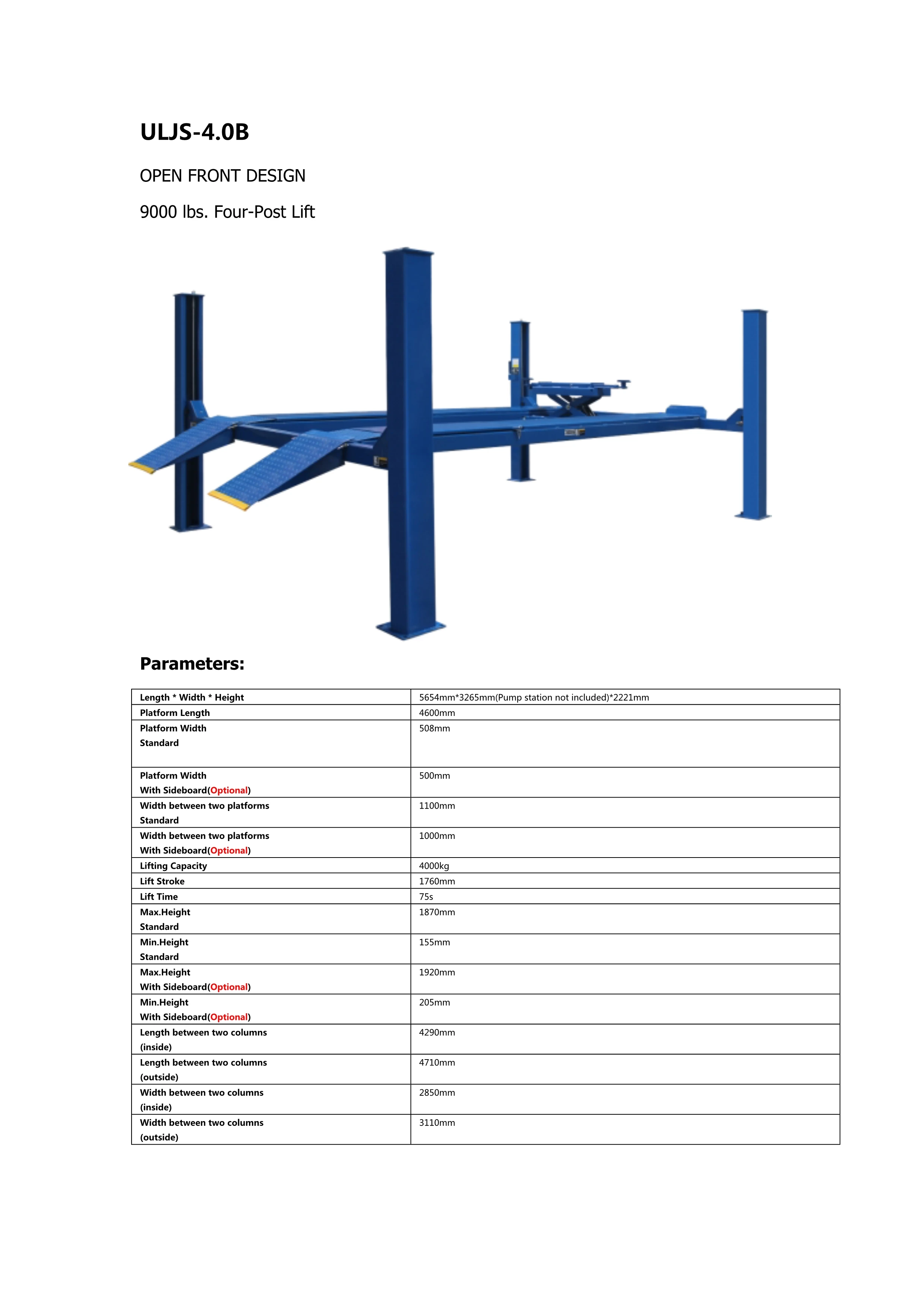 uniliner elevator auto ULJS-4.0B 4 POST LIFT auto lift car lifts vehicle equipment mechanic shop equipment mechanical tools