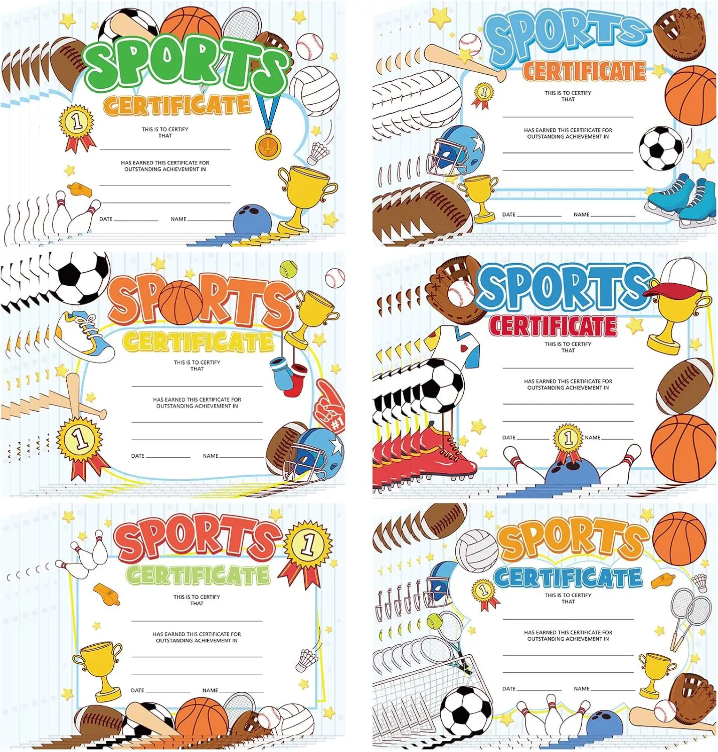 Sports Achievement Certificates Awards Paper Athletic Recognition Reward Diploma for Kids and Students