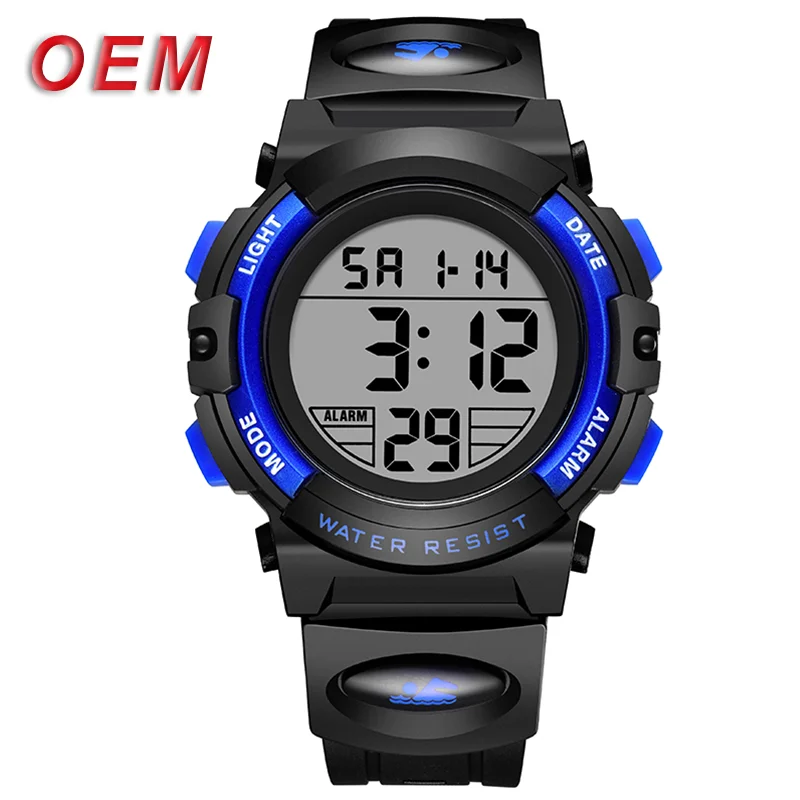 LHOTSE OEM Led 7 color backlight   Waterproof cartoon kids digital sport watch 3030