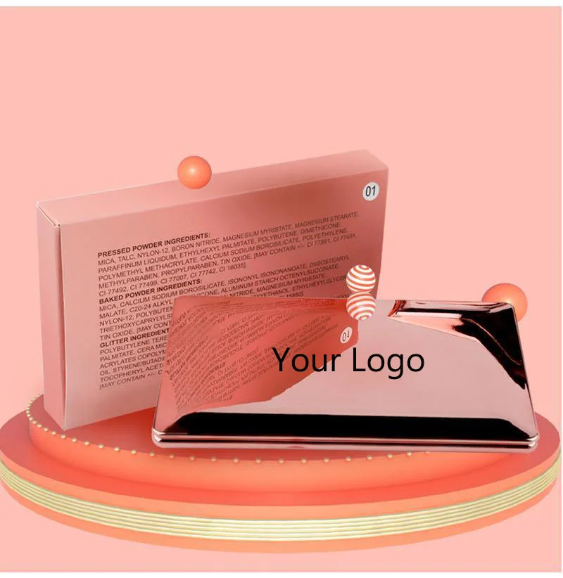 MLM Custom Makeup New OEM 12Colors Electroplated Rose Gold Eye shadow No Powder Fying High Pigmented Mirror Eyeshadow Palette