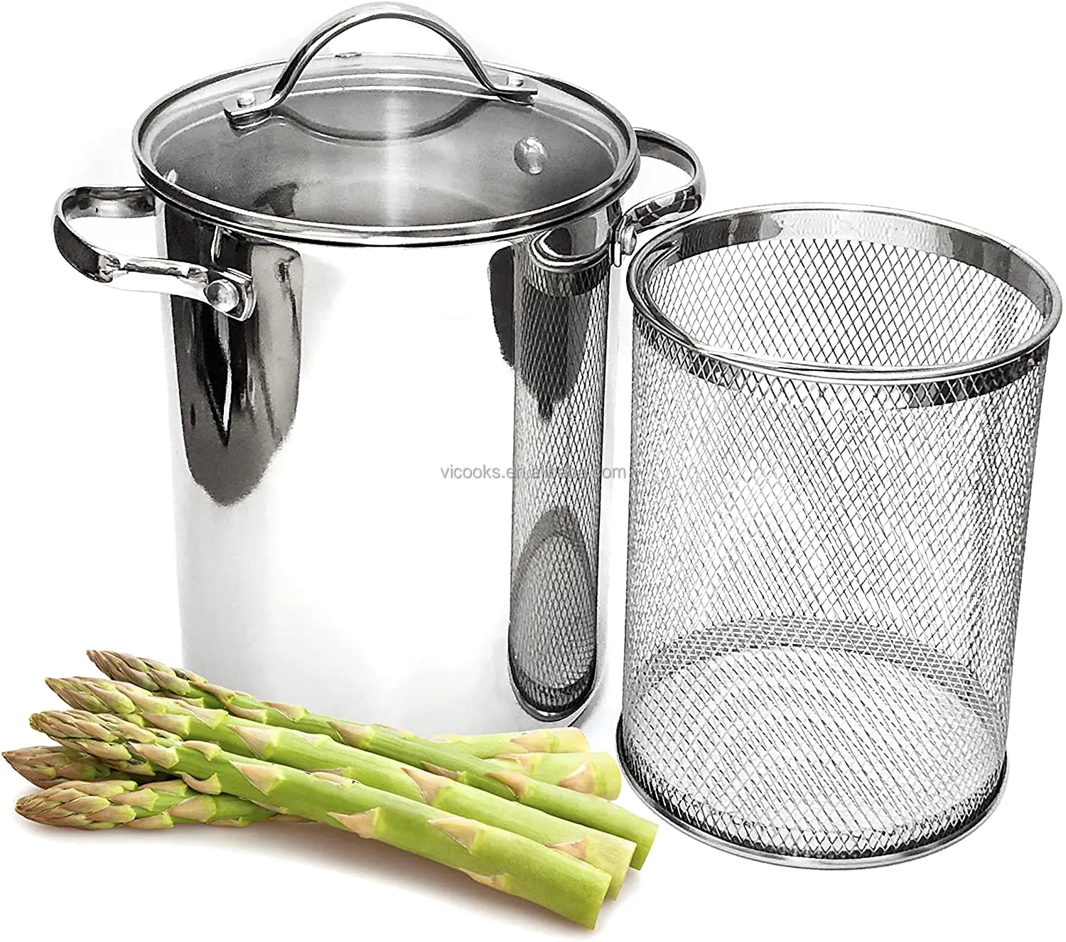 Vegetable Steamer Pot Kitchen Pasta Pot Pan Asparagus Pot With Mesh Basket and Tempered Glass Lid