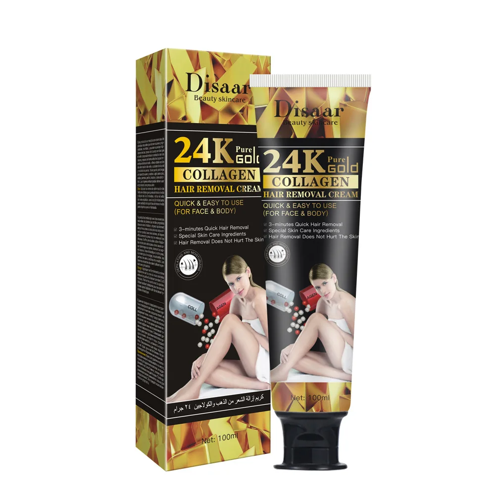 Custom Logo Removal Cream 24K Gold Collagen Depilatory Hair Removal Cream Legs & Body for Men Women