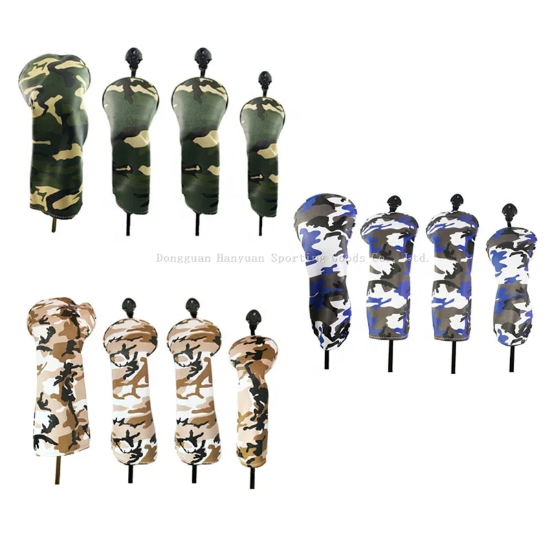 Golf club headcovers driver fairway wood hybrid ut Camouflage PU Leather club cover Protect custom Green 135UT nylon