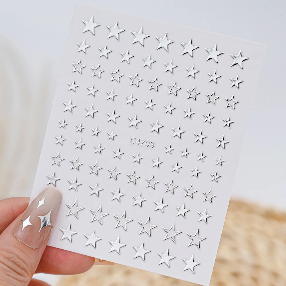 New 5D liquid metal Silver nail sticker moon star love stickers for nail art