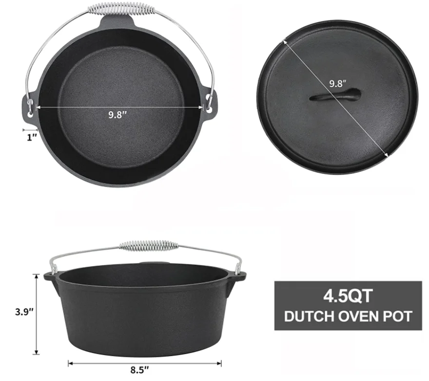 Camping Cooking Set Of 7 Pre-Seasoned Cast Iron Pots And Pans Cookware/Dutch Oven Sets With Wood Case For Outdoor Campfire Cooki