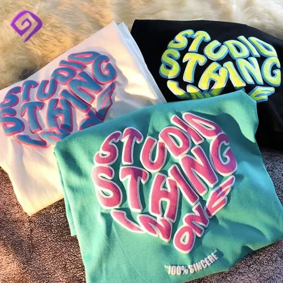 100% Cotton Plain Oversized Tshirt Heavy Weight t-shirt Custom Foam 3d Screen Logo Men Puff Print T Shirt for men