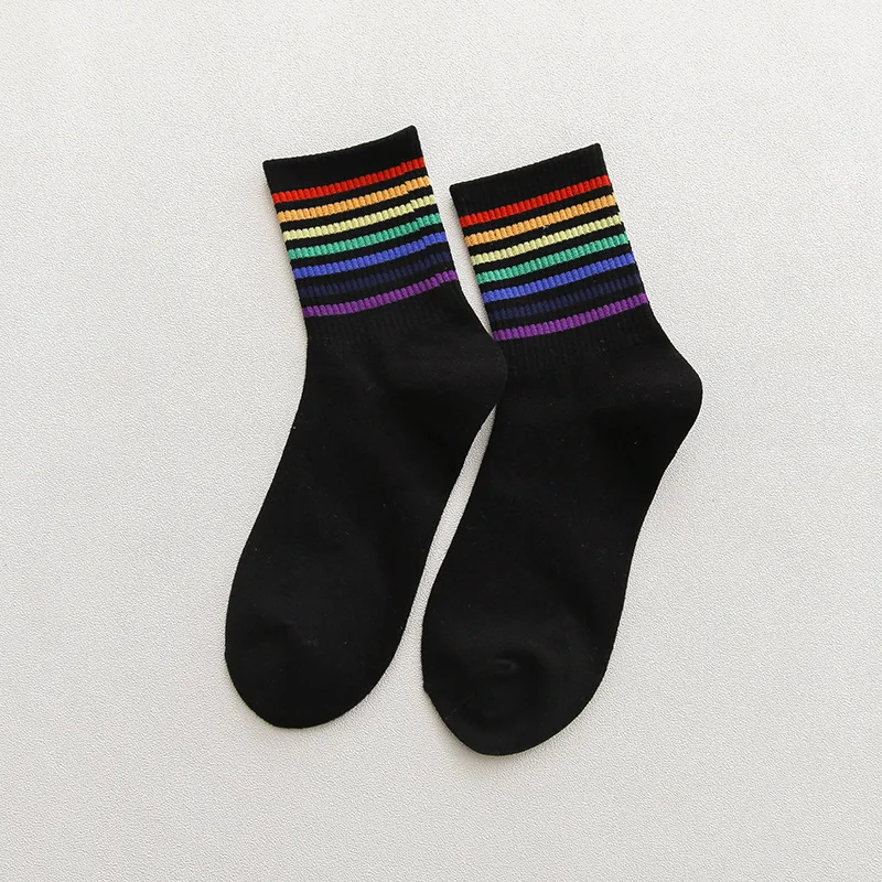 Hot Sale Unisex Adult One Size Rainbow Sports Socks Customized Cotton Polyester Colorful Happy Socks