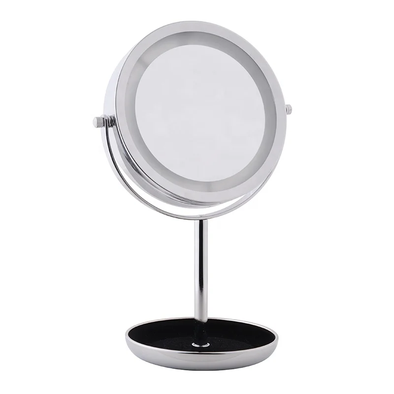Small 7' inch Bathroom Round shape Magnifying two size desktop Makeup smart mirror with led strip lights