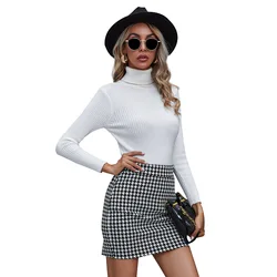 Wholesale slim butt lifting high waist skirt sexy bandage skirt women houndstooth cotton skirt