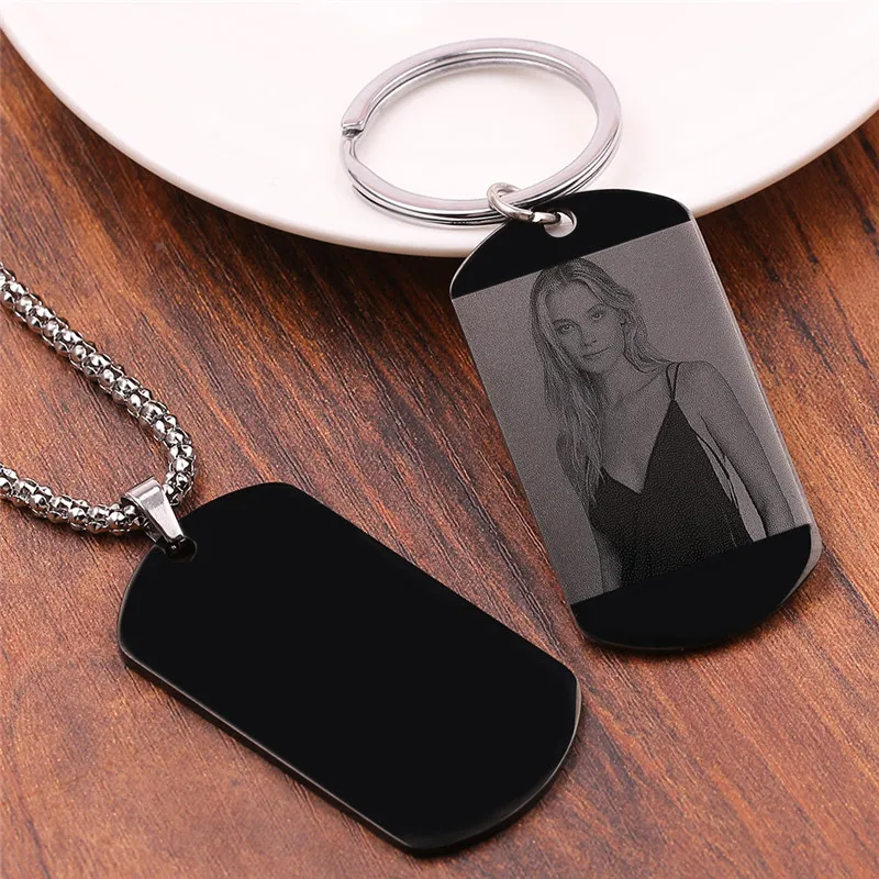 Customized Engraved Photo Necklace Pendant Stainless Steel Hiphop Style Anniversary Engagement Female Male Gift