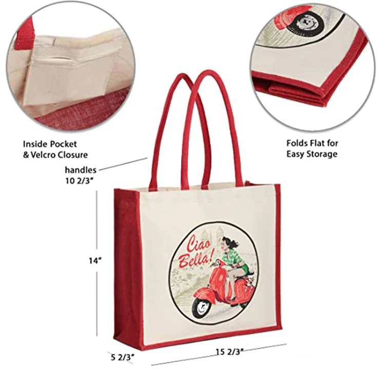 Wholesale environmental protection cheap price reusable burlap shopping  bag Custom linen tote jute bag manufacturers