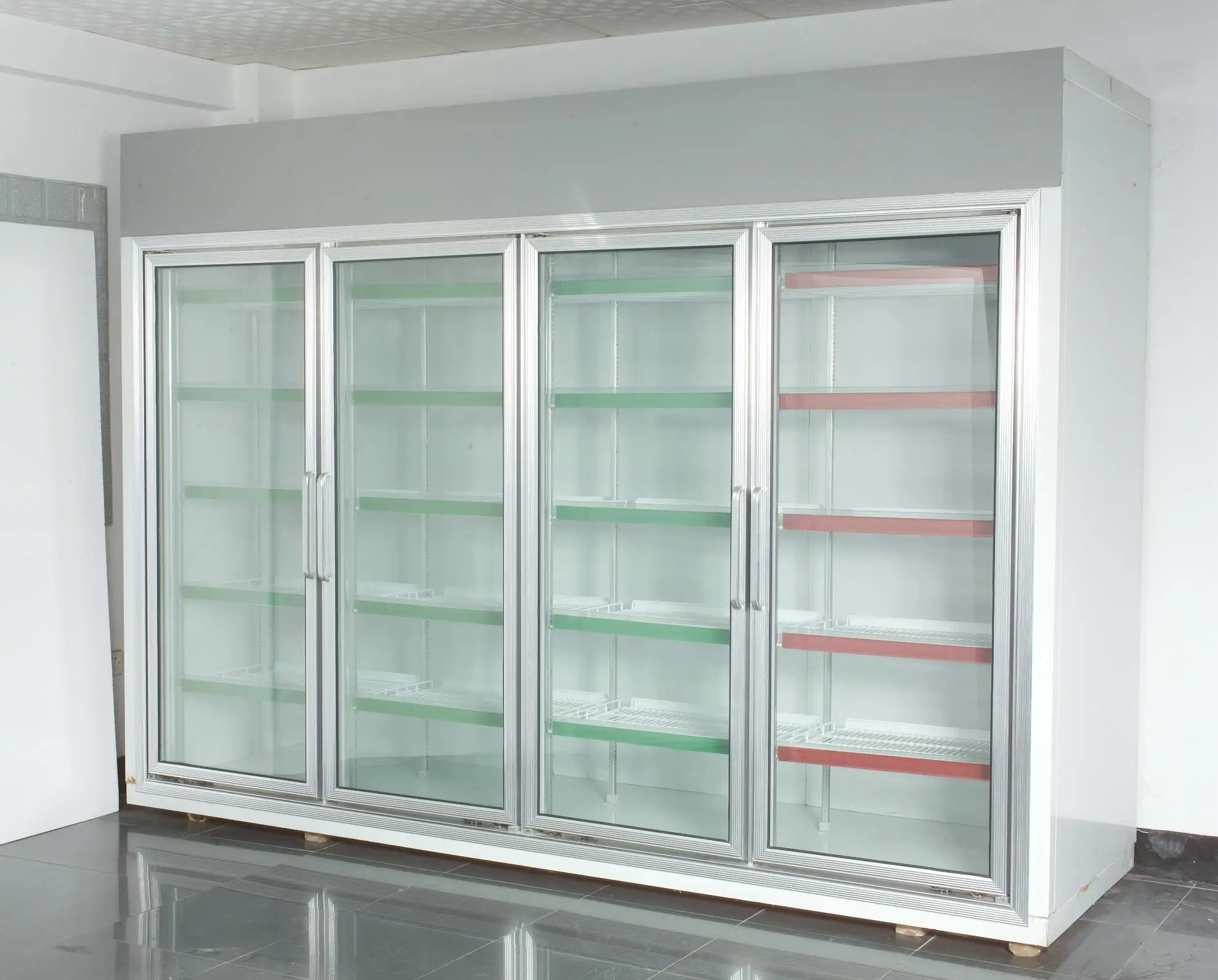 Soardragon glass door freezer storage cold room for frozen food with shelves / walk-in cooler