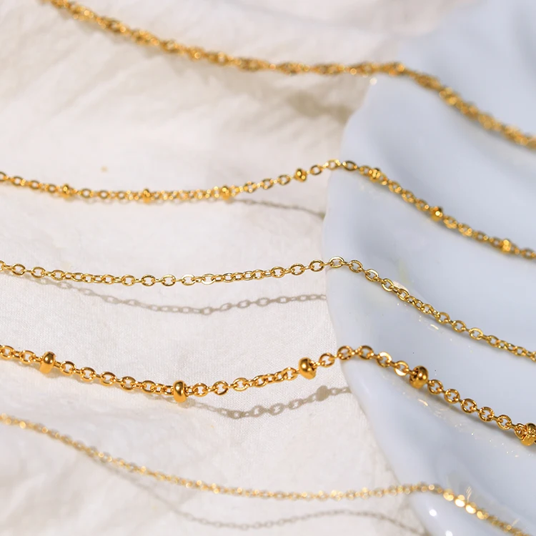 Wholesale Custom Stainless Steel Silver Chain Jewelry 18k Pvd Gold Plated Round Ball Bead Link Chain Necklace For Women
