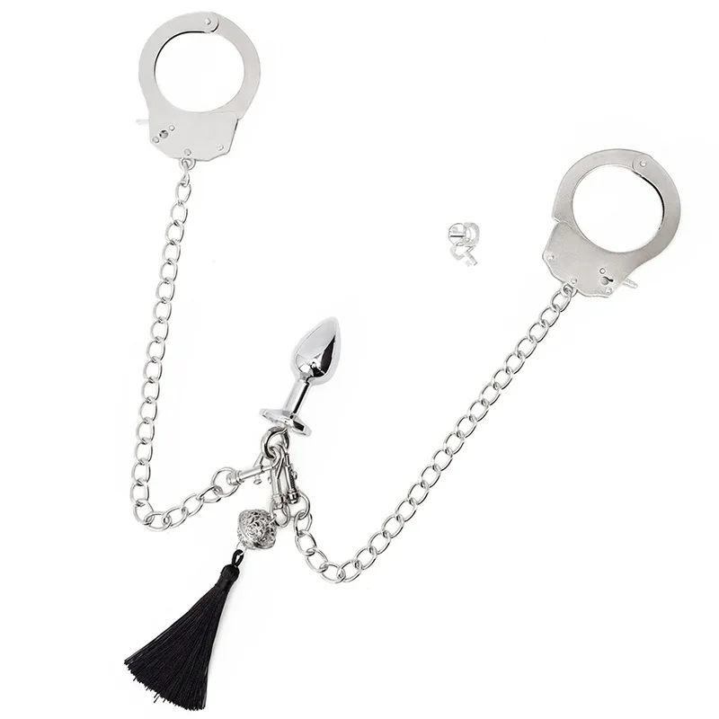 Tassel Metal Anal Plug Handcuffs Traction Bound Imprison Sex Toys With Backyard Men and Women