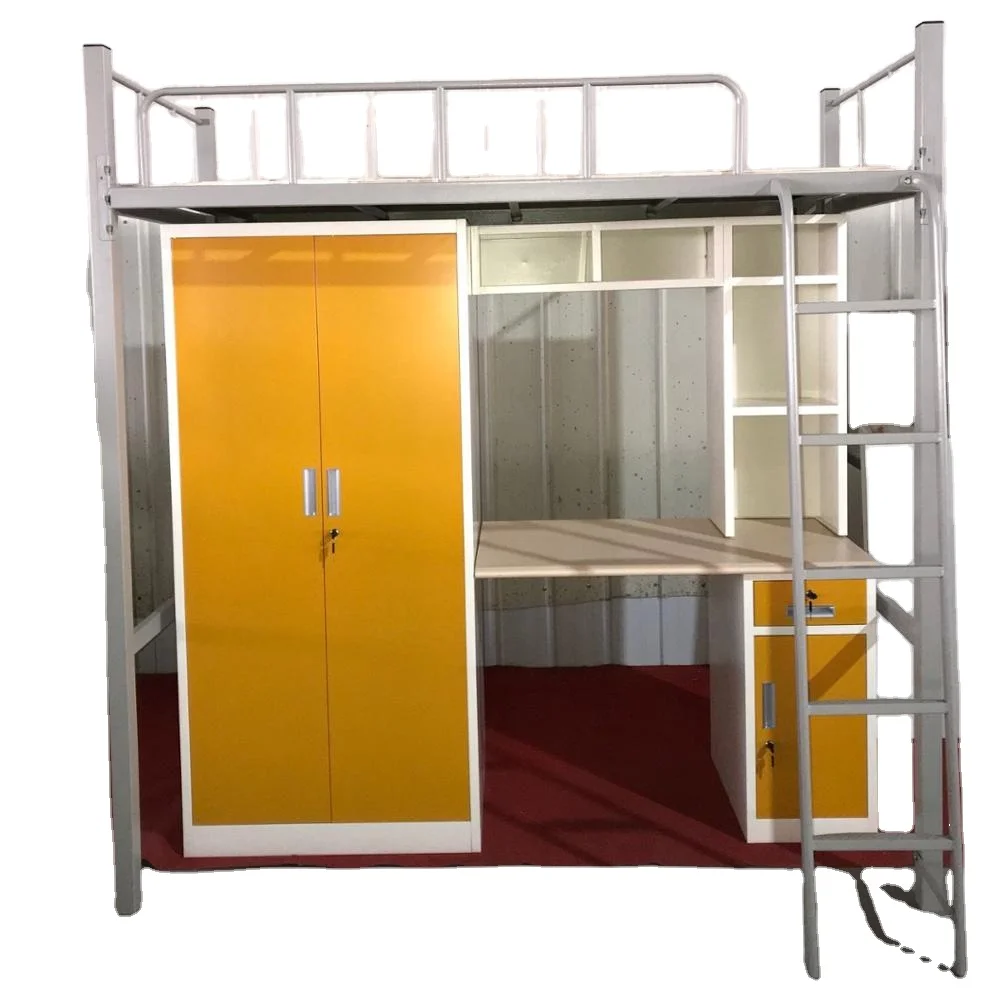 Metal Student dormitory bunk bed with locker and desk college bunk bed with desk wardrobe