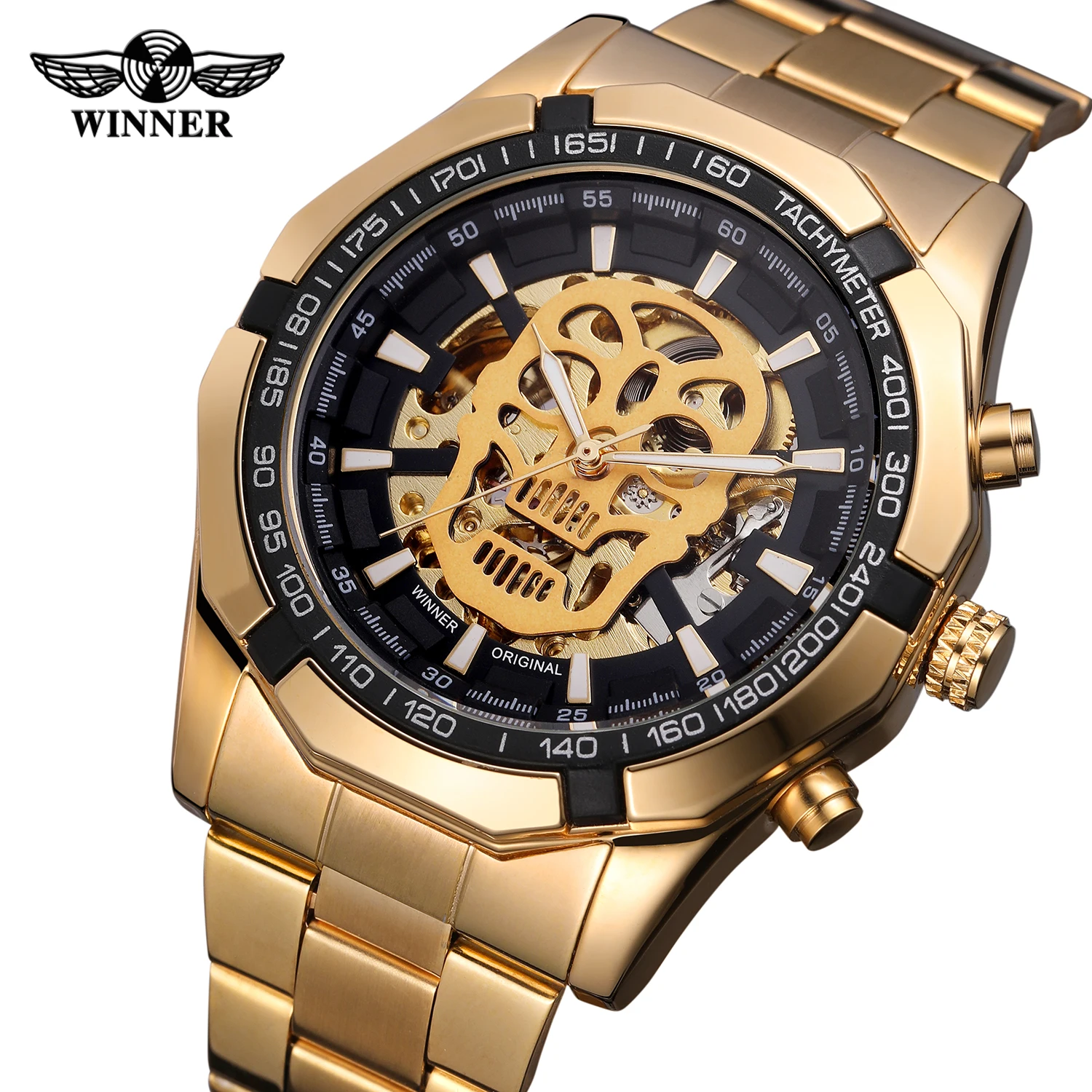 Winner Watch 8154 Men Skeleton Automatic Mechanical Watch Gold Skeleton Vintage Man Watch Mens Top Brand Luxury