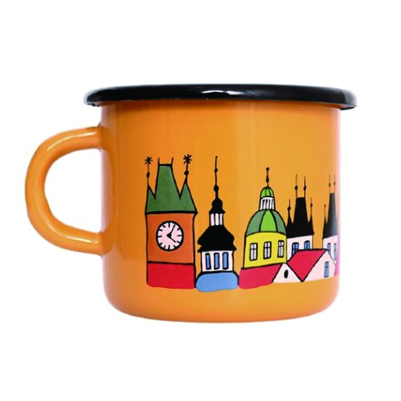 140ml mini small size OEM printing Vintage design white ceramic coffee beer drinking steel metal enamel espresso cup