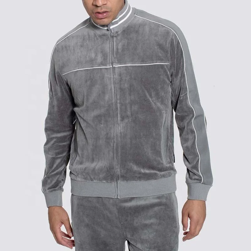 Wholesale Custom Logo 2 Piece Zip Crew Neck Sweat Suits Men Heavy Fleece  Velvet Velour Tracksuits for Male