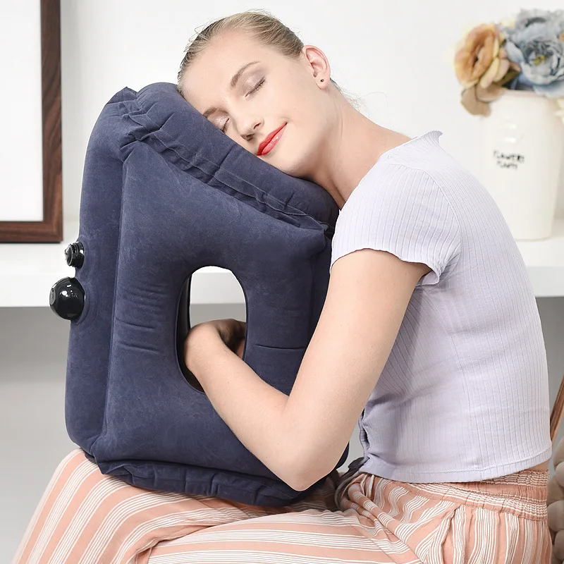 Flocking Sleeping Pillow Inflatable Pillow Waist Cushion U Pillow Travel Portable Long Distance Aircraft  Red Throwing Pi