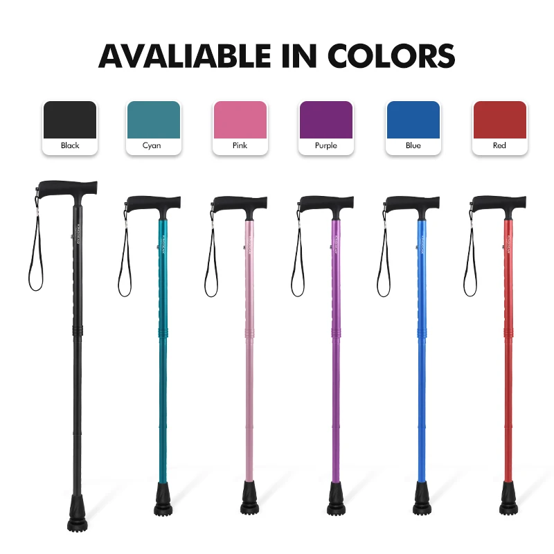 KingGear 4-Section Foldable Adjustable Lightweight Aluminum Walking Cane Stick Custom Colorful Walking Cane for Men Women