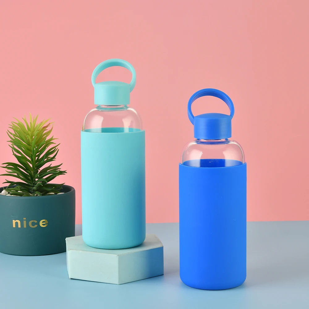600ML Transparency Custom Sport Drinkware glass water bottle with silicone sleeve  top seller glass bottles drink
