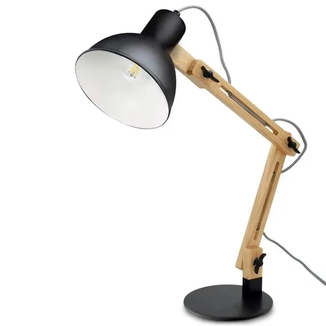 Wood Desk Lamp Swing Arm LED Bedside Table Lamp for Bedroom