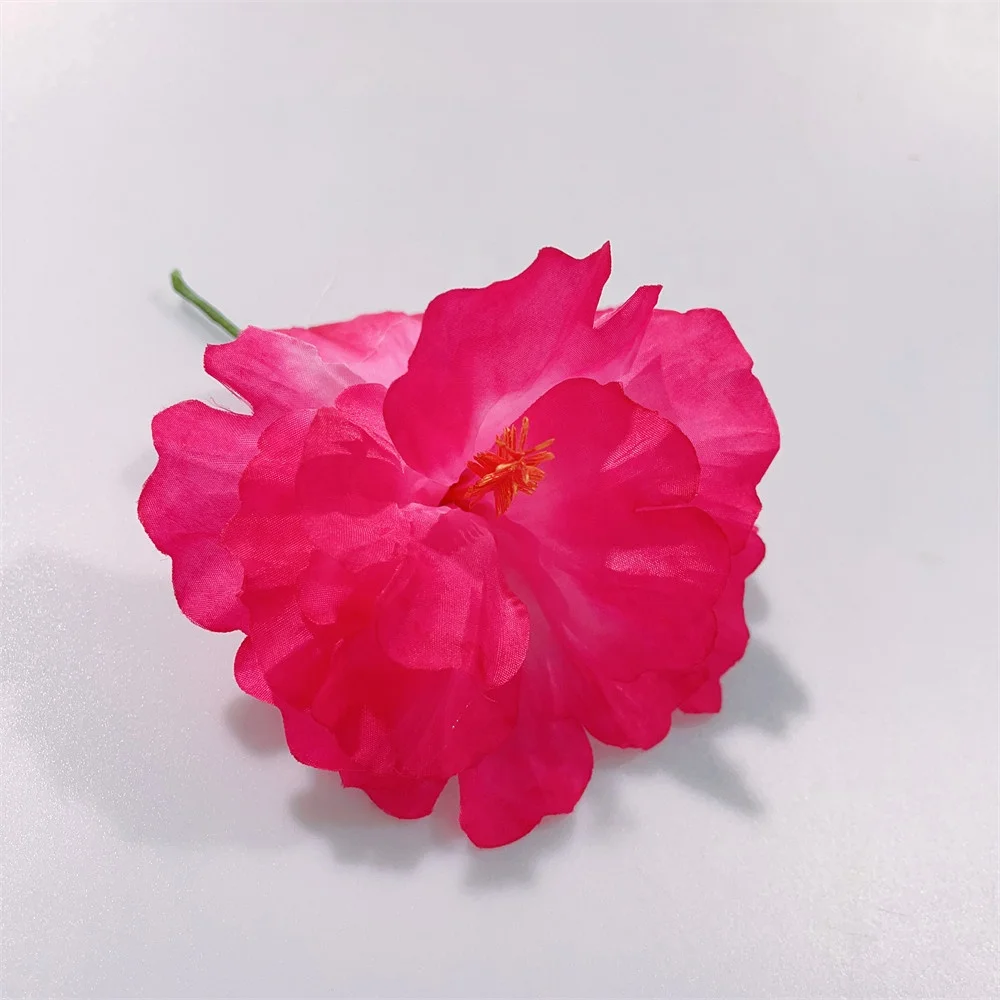 14cm Three-layer Silk Hibiscus Hair Pins with Stem Hawaiian Samoan Hair Stick for Women Ear Pick Party Hair Accessories KN-PF053