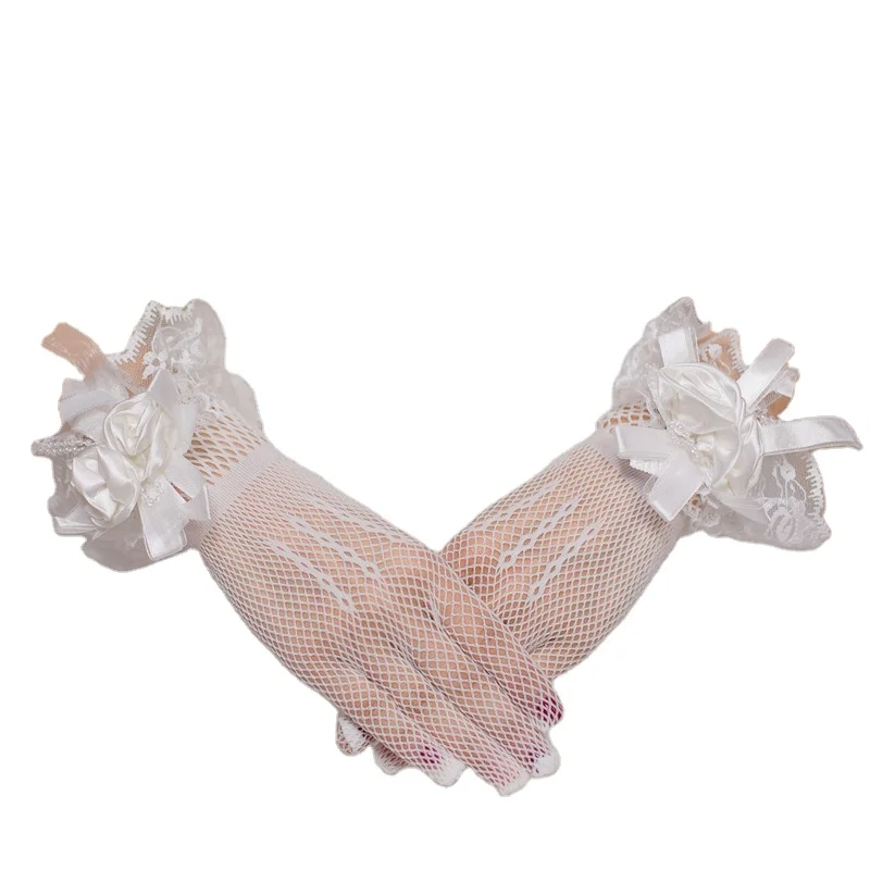 New Fashion Accessories Knitted Mesh High Elastic Lace Flower Mesh Dress Hand Cuff  Bridal Wedding Gloves