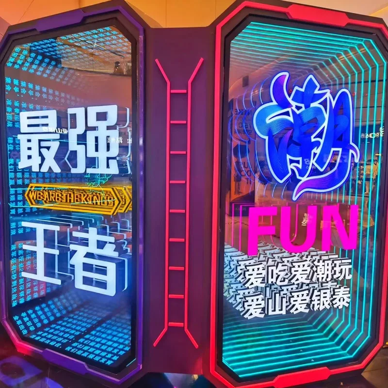 Factory Supply 3D Infinity Led Mirror glass neon illuminated sign Infinite Mirror electronic sign for decoration