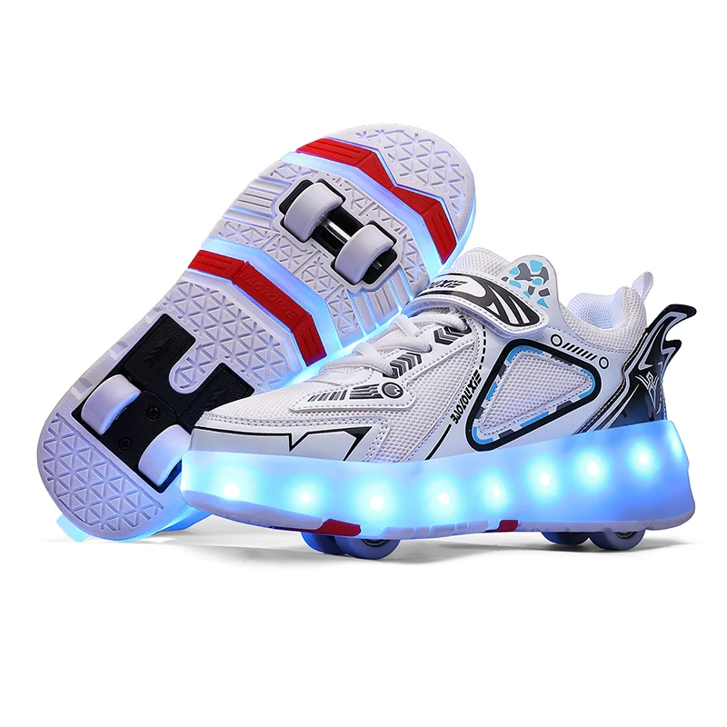 Factory outlet Kids Sneakers Children Baby Girls Boys Letter pu Led Luminous Sport Light roller shoe ice skates slippers 956