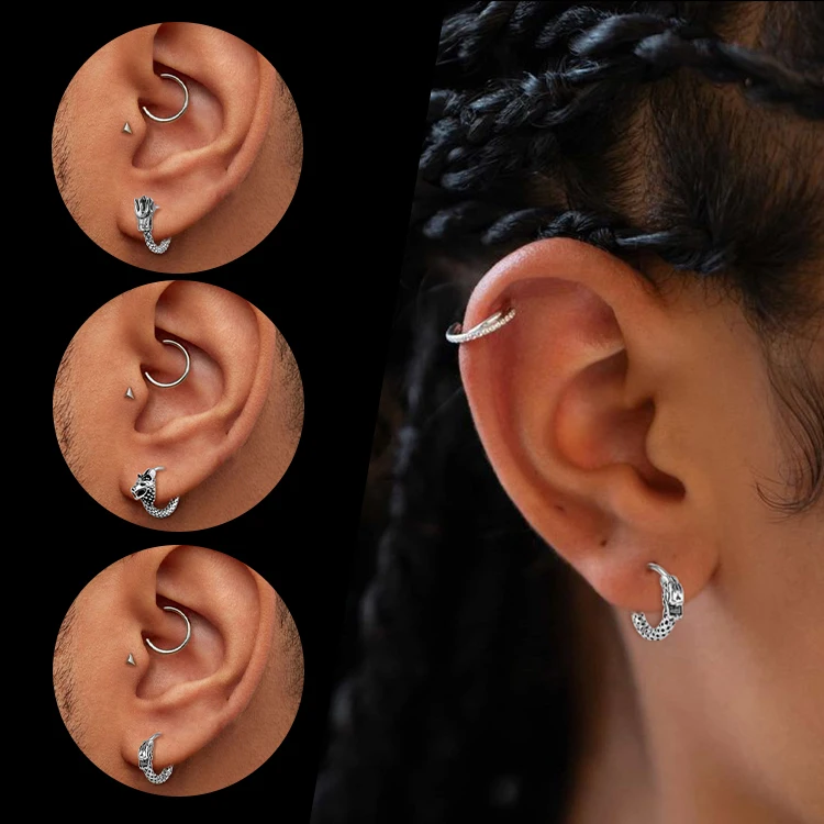 Wholesale Hoop Earrings Men Punk Style Stainless Steel Dragon Gothic Earrings