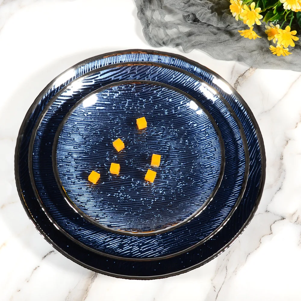 Samlife 13 inches cobalt navy blue glass plate wholesale charger plates dinnerware set for wedding decoration