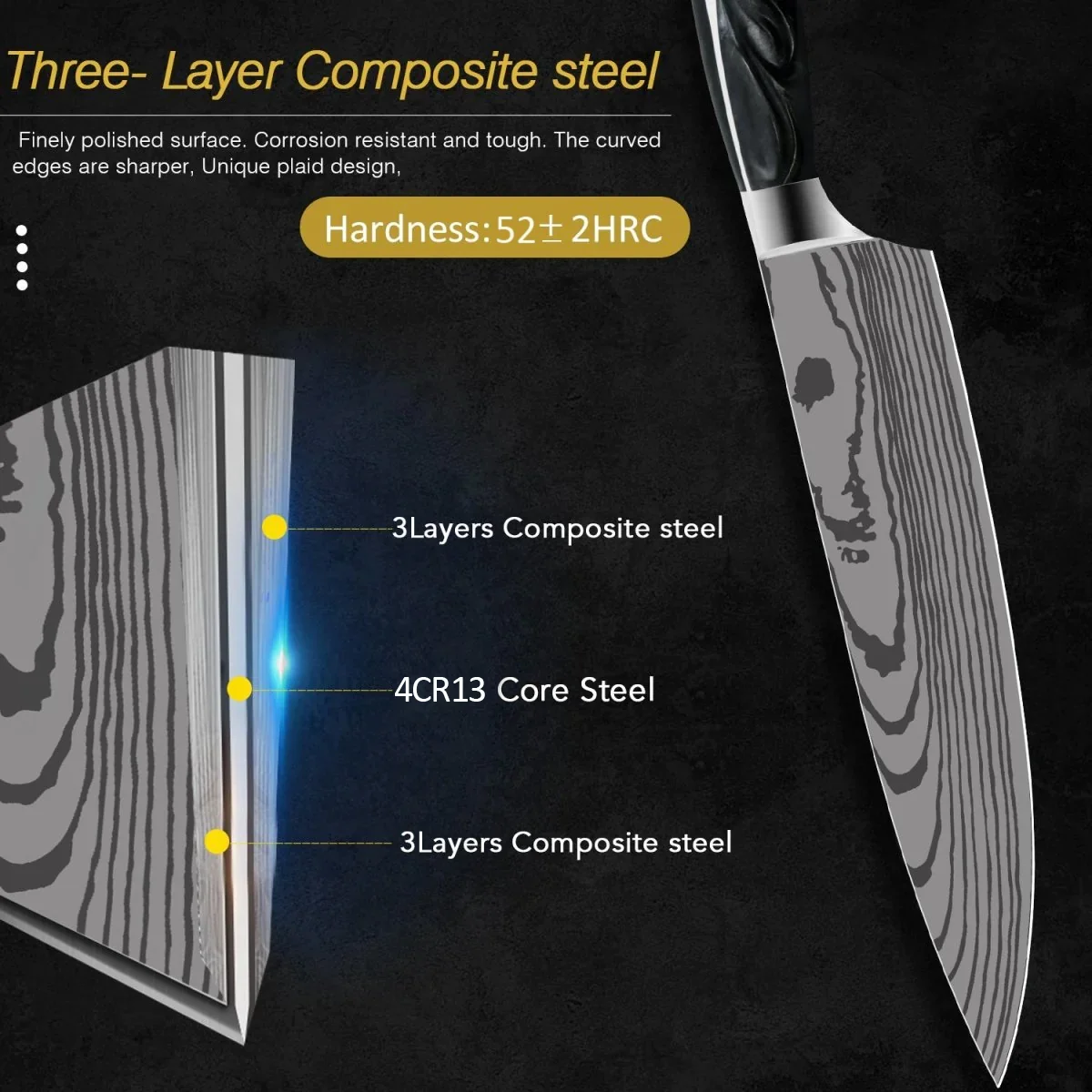 10 Pieces Black Resina Handle Kitchen Chef Slicing Knives Stainless Steel Kitchen Knife Set With Home and Kitchen 2023