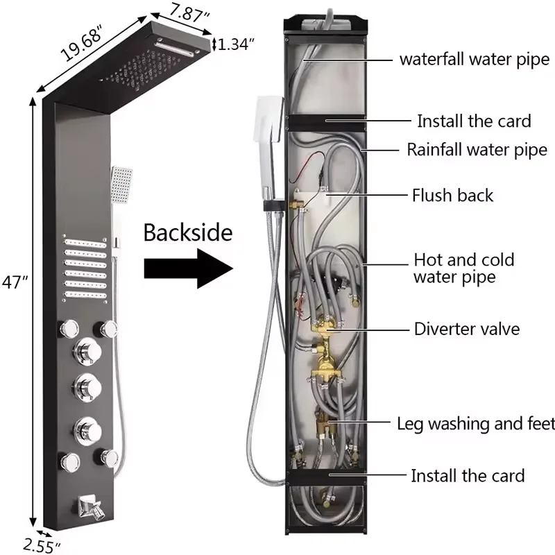 LZ Hwa.Vic Shower Panel bathroom wall mounted stainless steel Waterfall shower column set tower Body Jet led Shower Panel system
