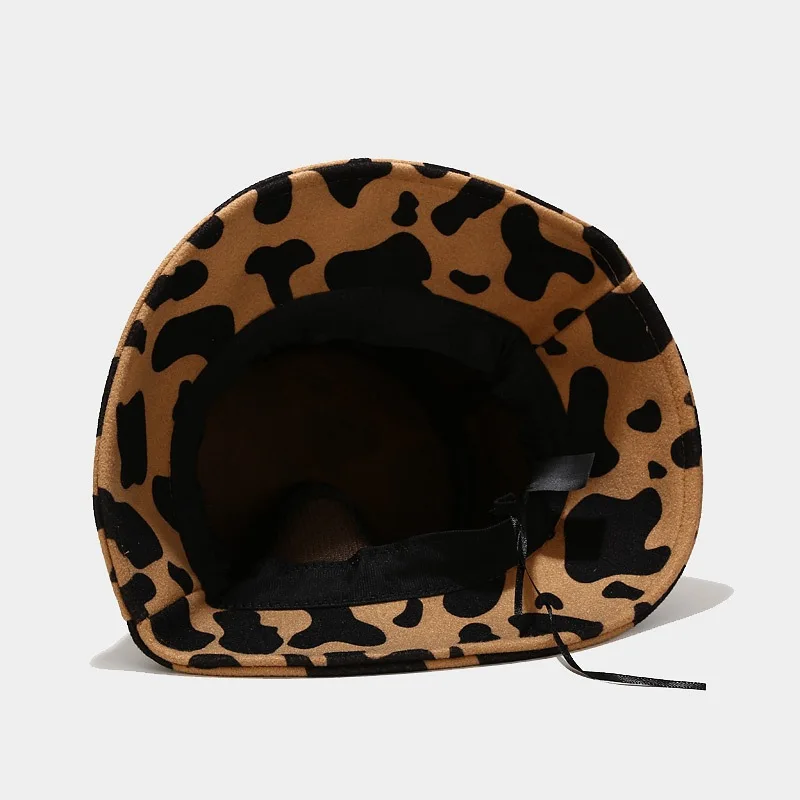 Wholesale autumn winter new felt fisherman hat fashion cow pattern animal print bucket hat warm winter bucket hats