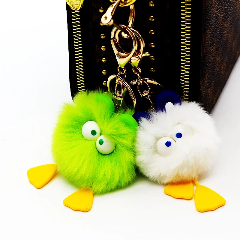 pompom love insect keychain DIY Sublimation llaveros big  white dog wild boar  10cm Cute plush bird gift 3d balls plush keychain