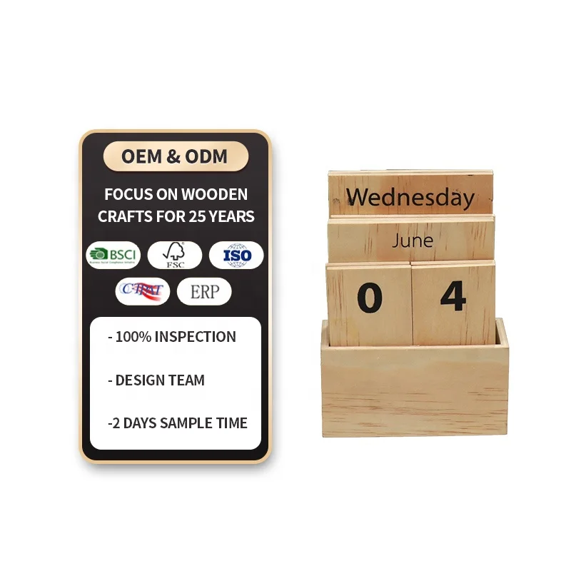 FSC&BSCI customsized Wooden Desk Blocks Calendar Perpetual Block Month Date Display
