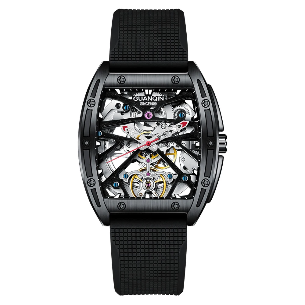 GUANQIN GJ16147 Luxury Skeleton Automatic Mechanical Business Men Full Steel Waterproof Sport Wrist Watches