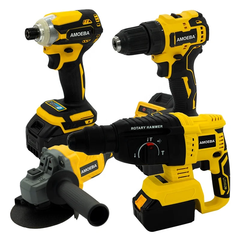 Power Tool Set Impact Cordless Brushless Drill Screwdrivers Electric Rotary Hammer Right Angle Grinder