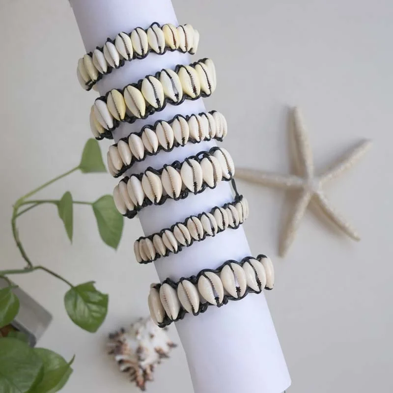 Handmade Weave Cowrie Shell Beads Bracelet  Charm Bangle Bracelet  Aloha Jewelry