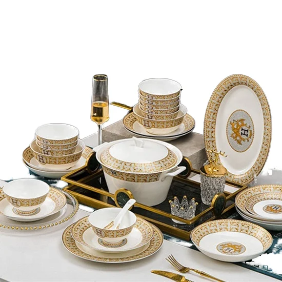 European relief bowl plate tableware plate set household light luxury bone China ceramic plate wholesale gift printing wholesale