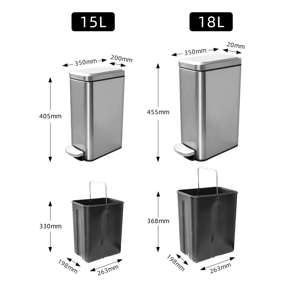 Metal Floor Standing Stainless Steel Trash Bin 6L 10L 15L 18L Bin Stainless Steel Foot Operated Pedal Small Trash Can Dust Bin