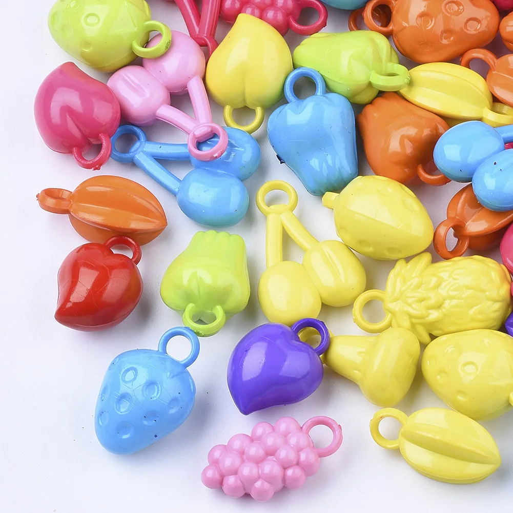 Pandahall Acrylic Fruit Opaque Plastic Mixed Color Charm Pendants