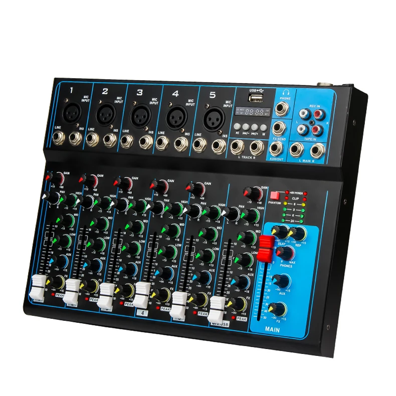 Model F-07 China Factory Hot Selling Bluetooth Jack for 7 Channel  DJ Audio Mixer with 16 DSP Effects