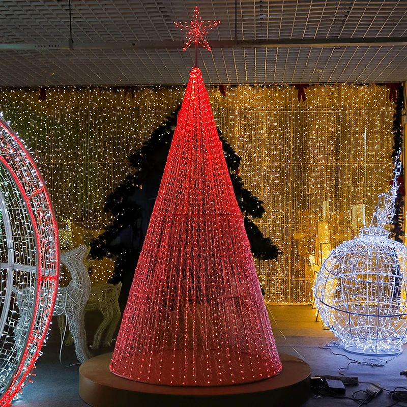 newest style metal frame RGB PVC 3d cone big giant large artificial hanging tree motif  light for Christmas decoration