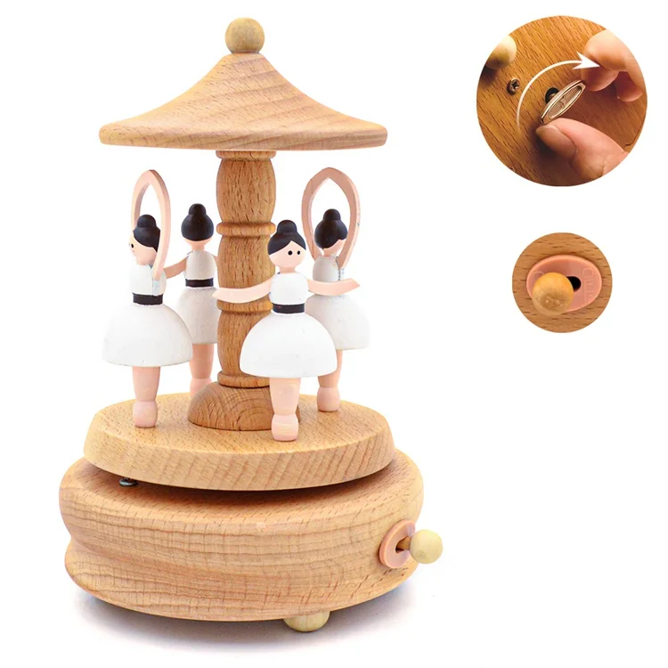 Dancing ballerinas wooden music box