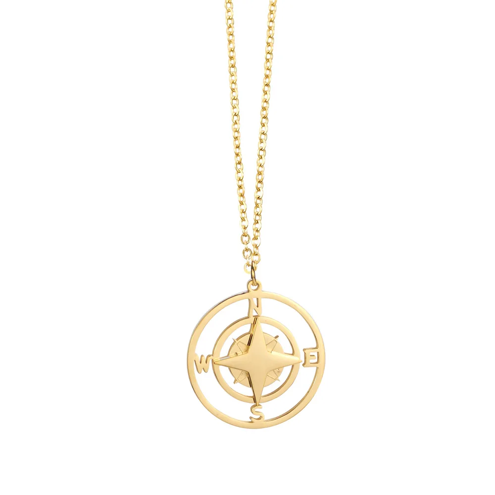 High Quality Stainless Steel Gold Plated Digital Compass Necklace Orientation Necklace For Women Men