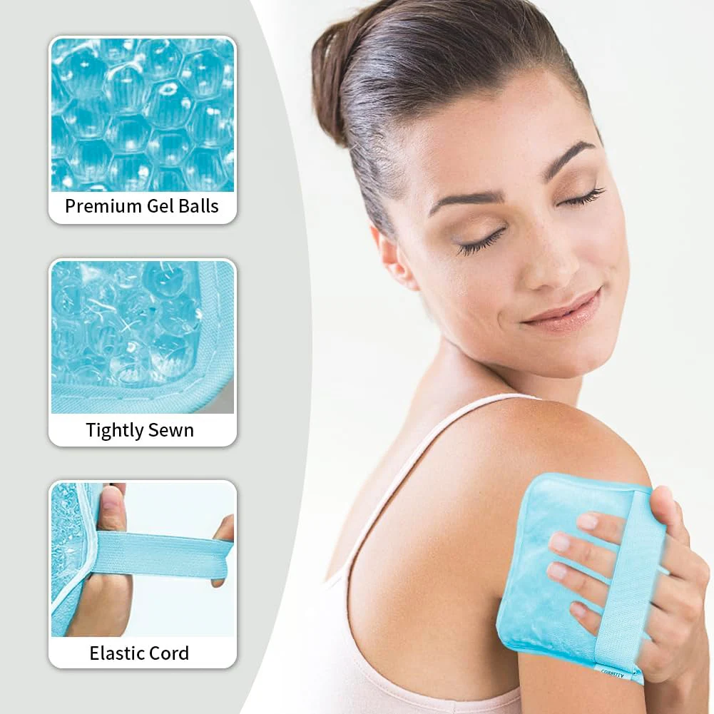 Reusable Hot and Cold Therapy Gel Beads Ice Pack for Body Pain Relief Cooling Bag with Plush Back Elastic Cord