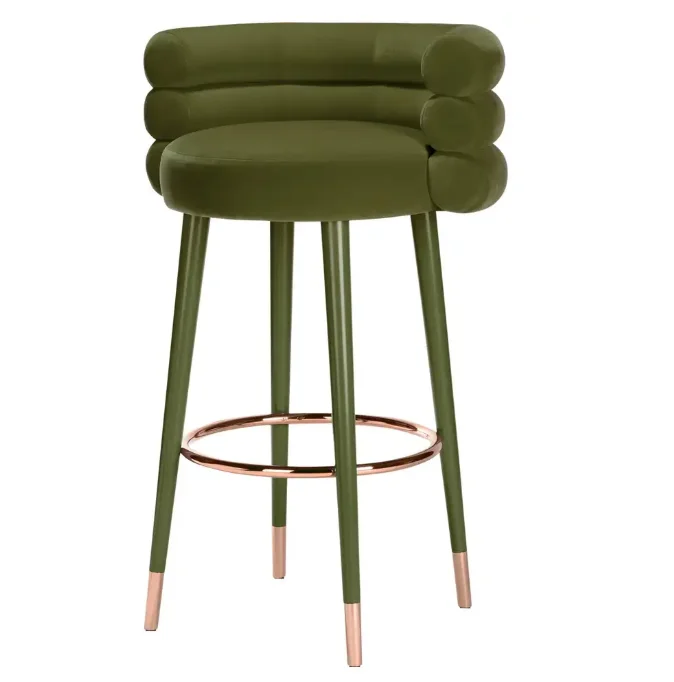 Bar Stool Velvet Upholstered Pub Stool with Metal Legs High Legs Bar Chairs